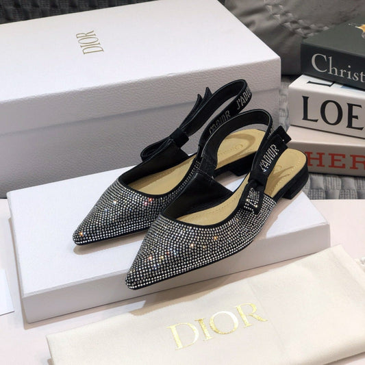 JAdior slingback flat black full diamond crystal and seude