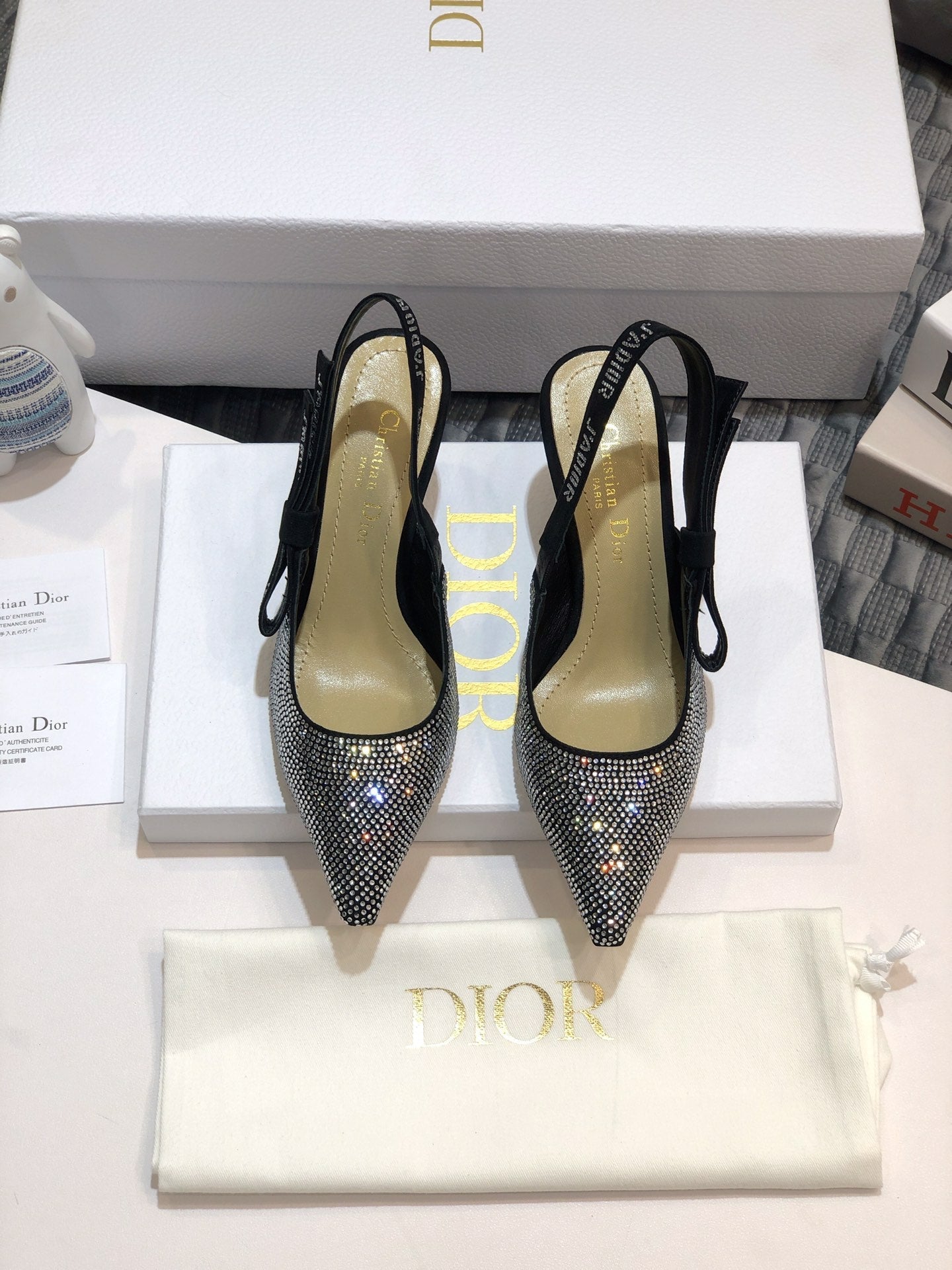 JAdior slingback pump 65 black full diamond crystal and seude