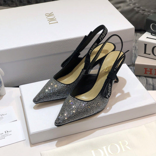 JAdior slingback pump 65 black full diamond crystal and seude