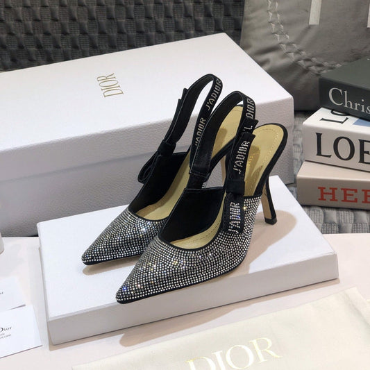 JAdior slingback pump 95 black full diamond crystal and seude