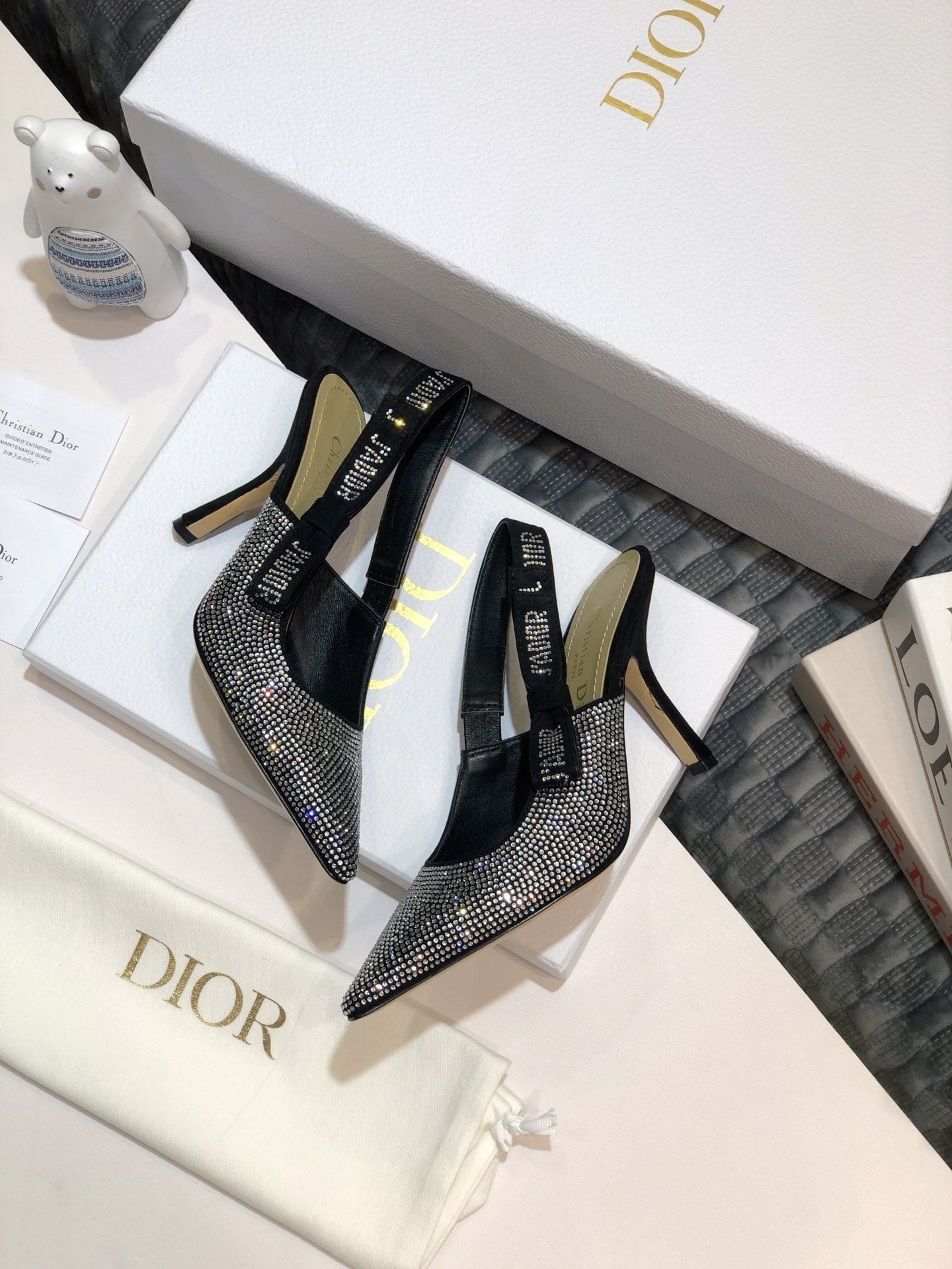 JAdior slingback pump 95 black full diamond crystal and seude