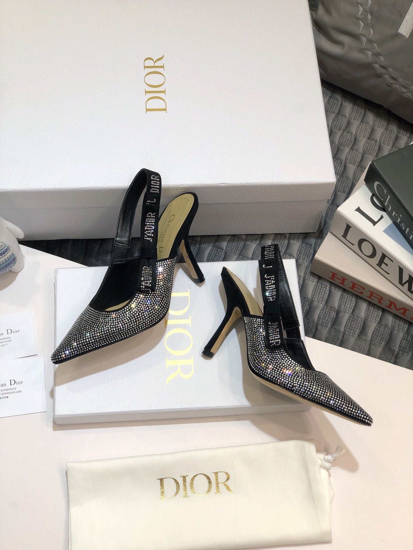 JAdior slingback pump 95 black full diamond crystal and seude