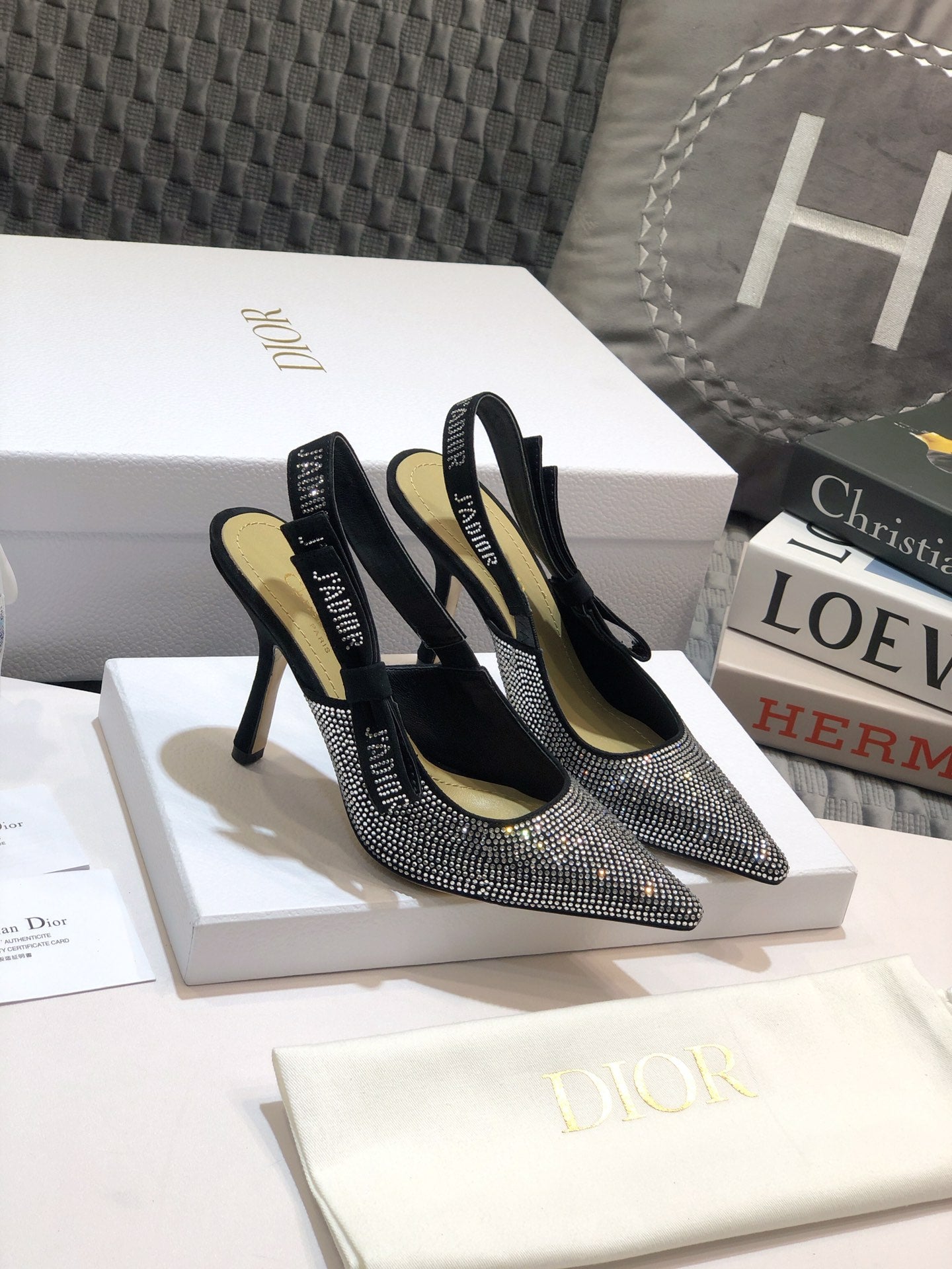 JAdior slingback pump 95 black full diamond crystal and seude