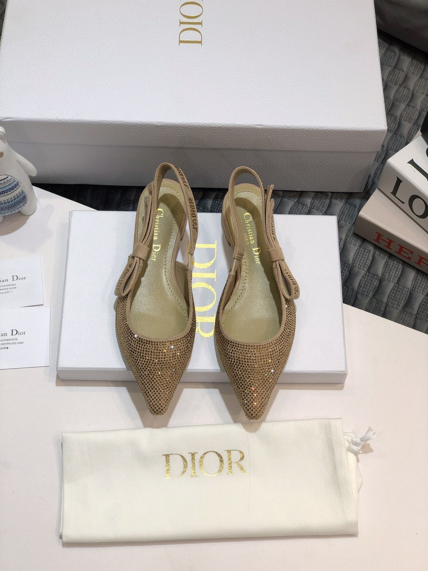 JAdior slingback flat beige full diamond crystal and seude