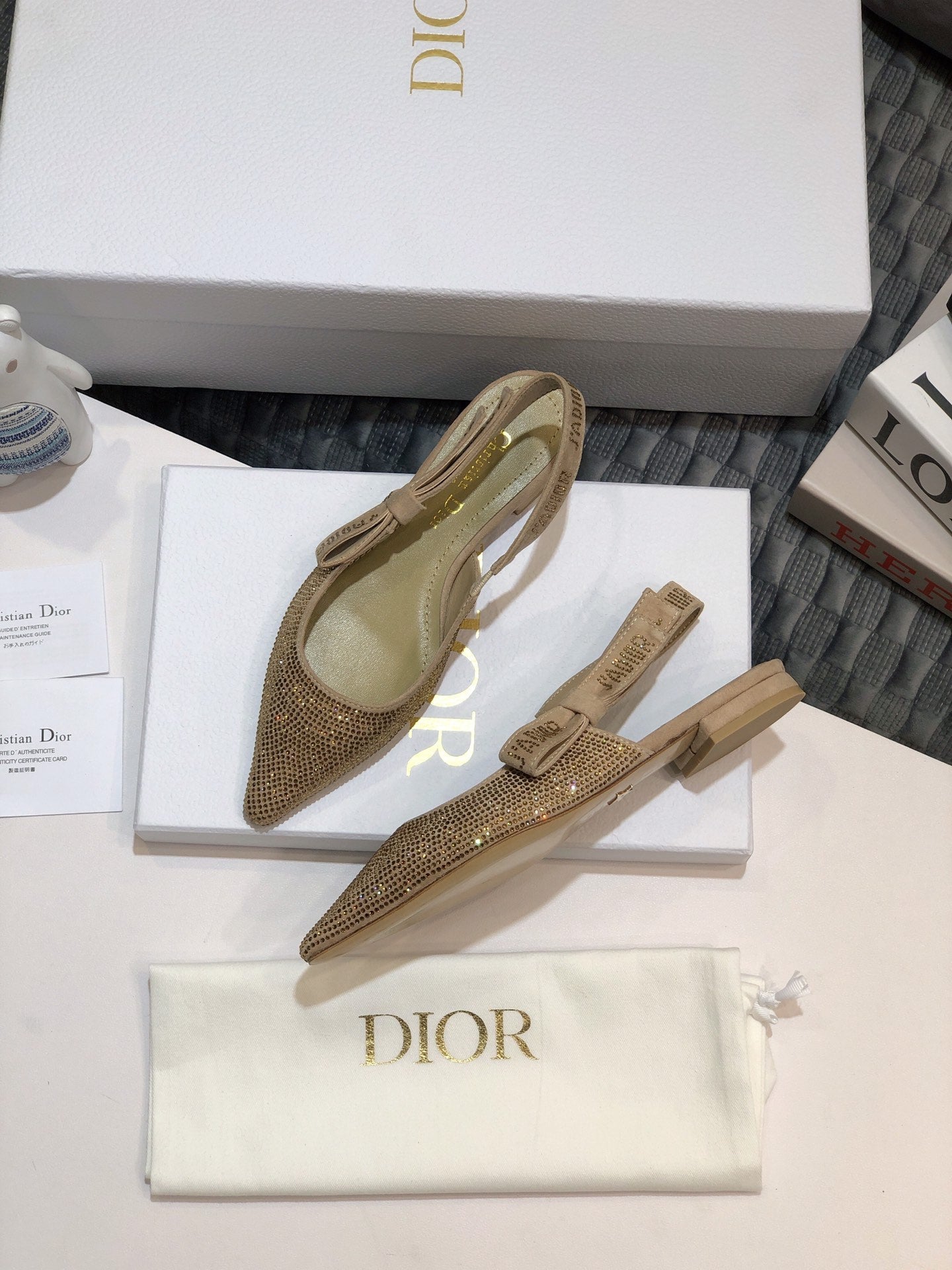 JAdior slingback flat beige full diamond crystal and seude