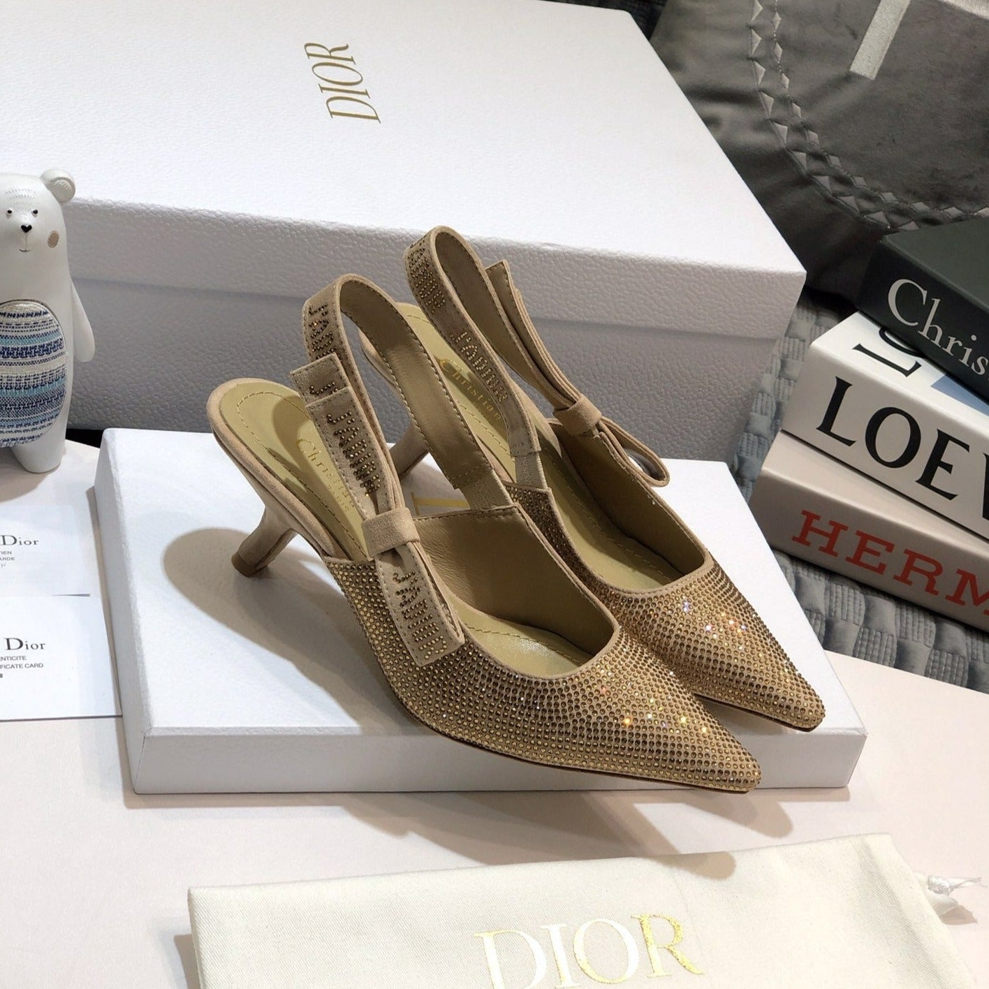 JAdior slingback pump 65 beige full diamond crystal and seude