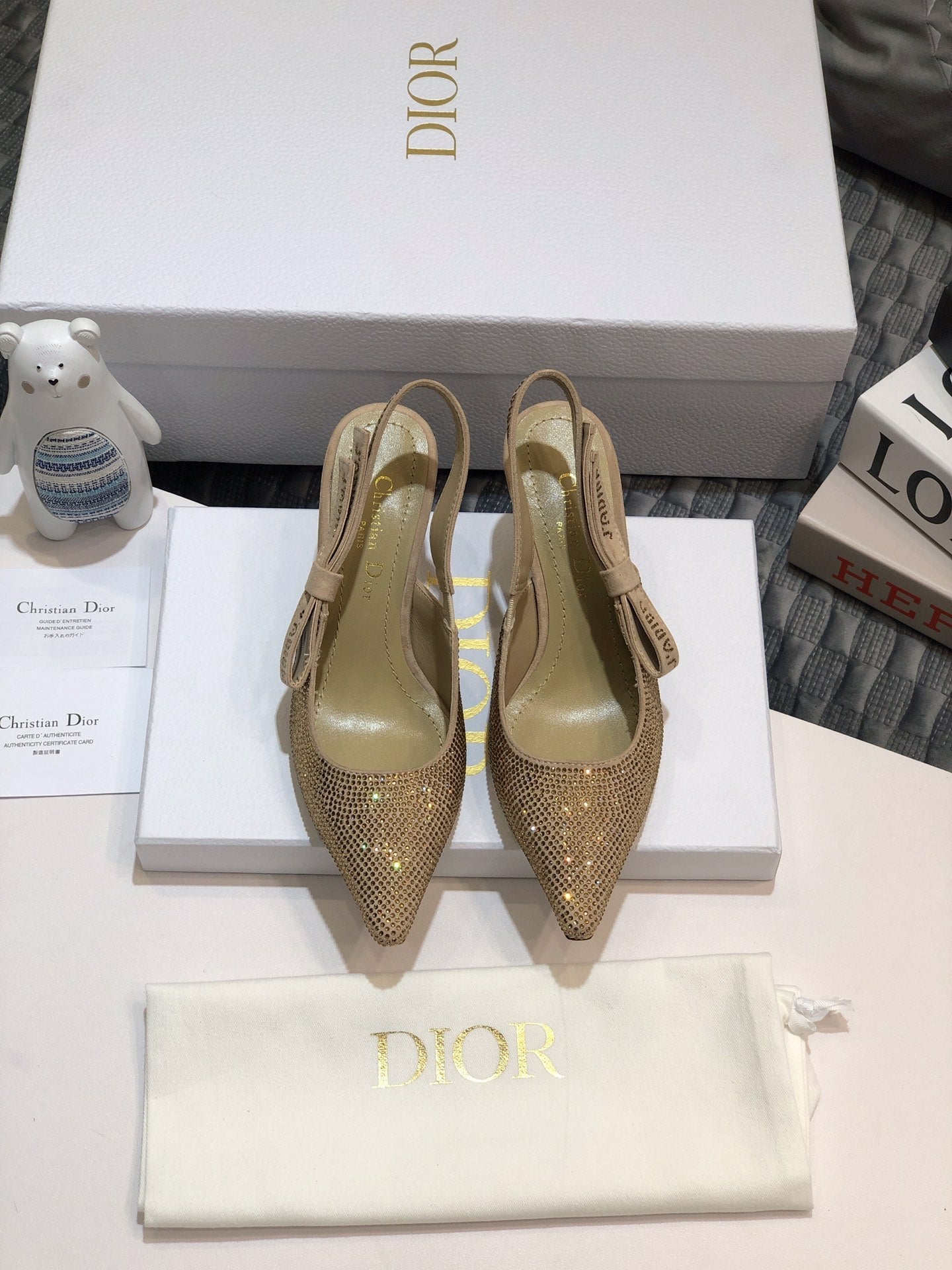 JAdior slingback pump 65 beige full diamond crystal and seude