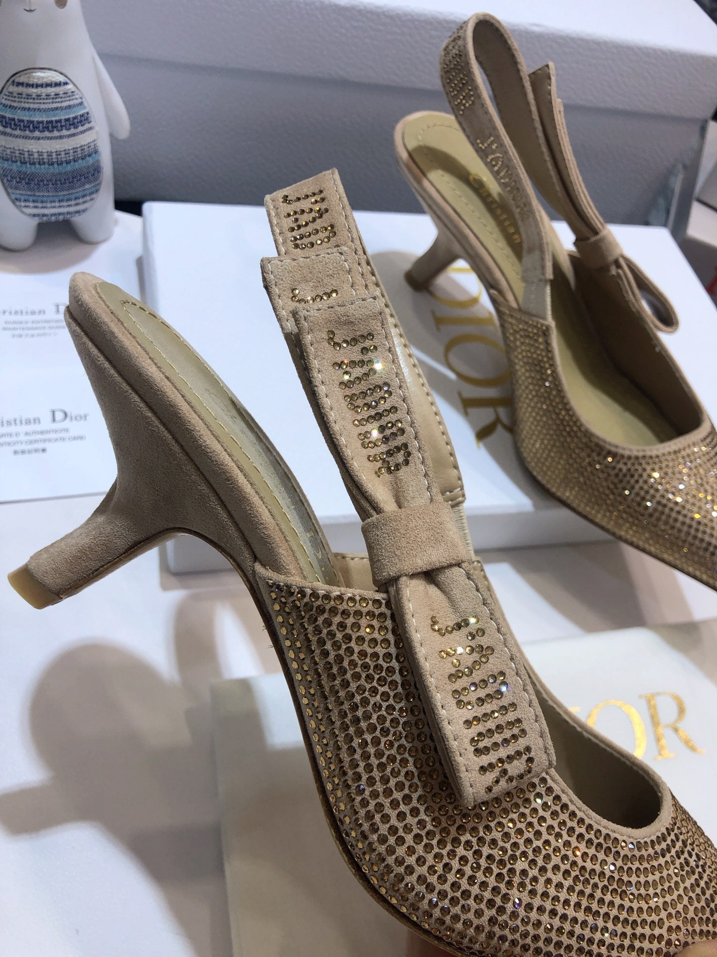 JAdior slingback pump 65 beige full diamond crystal and seude