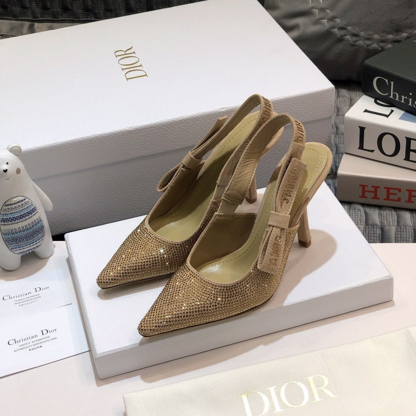 JAdior slingback pump 95 beige full diamond crystal and seude