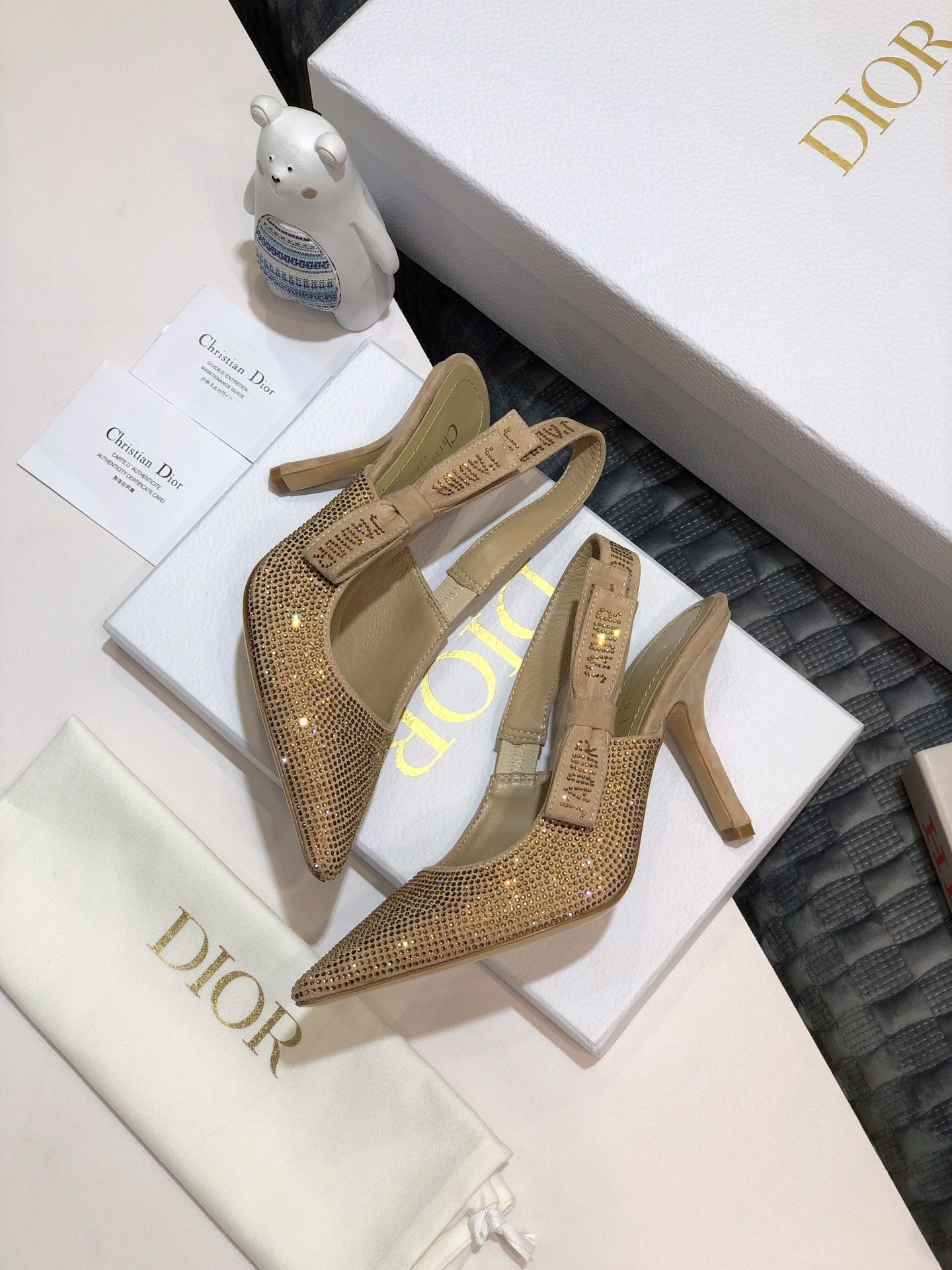 JAdior slingback pump 95 beige full diamond crystal and seude