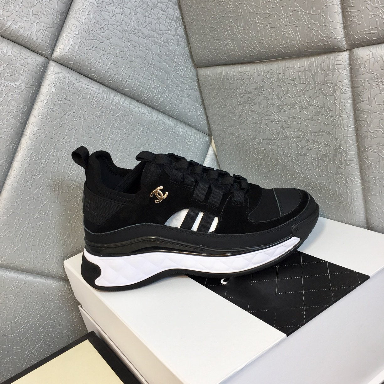 cc sneaker black white quilted calfskin