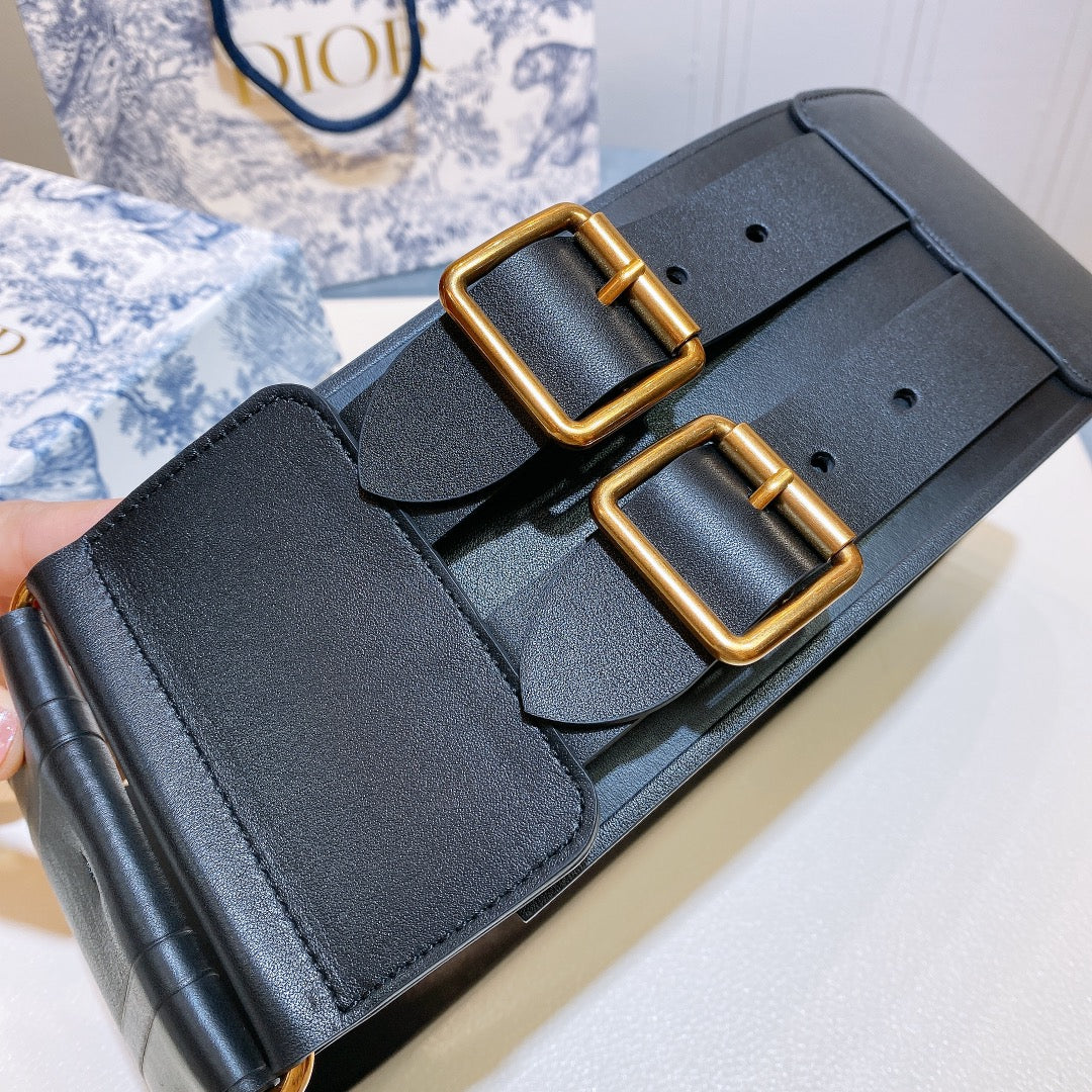 cd d-waist 10cm double buckle black leather