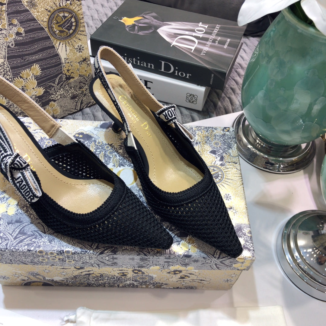 JAdior slingback pumps 65 full transparent mesh black embroidered cotton