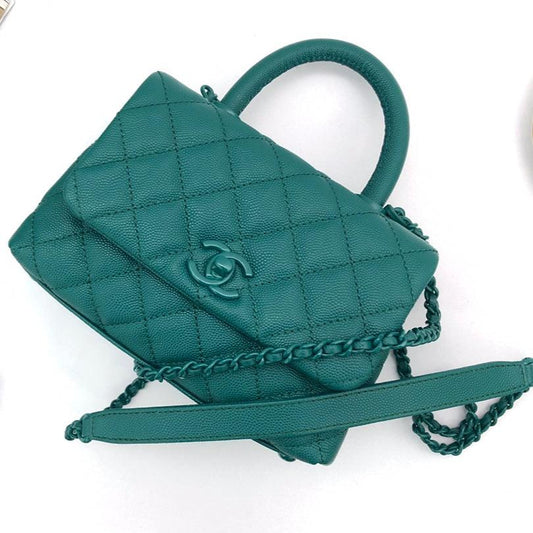 CC Coco Hanle Mini 19cm Emerald Green Grained Calfskin Gold Hardware