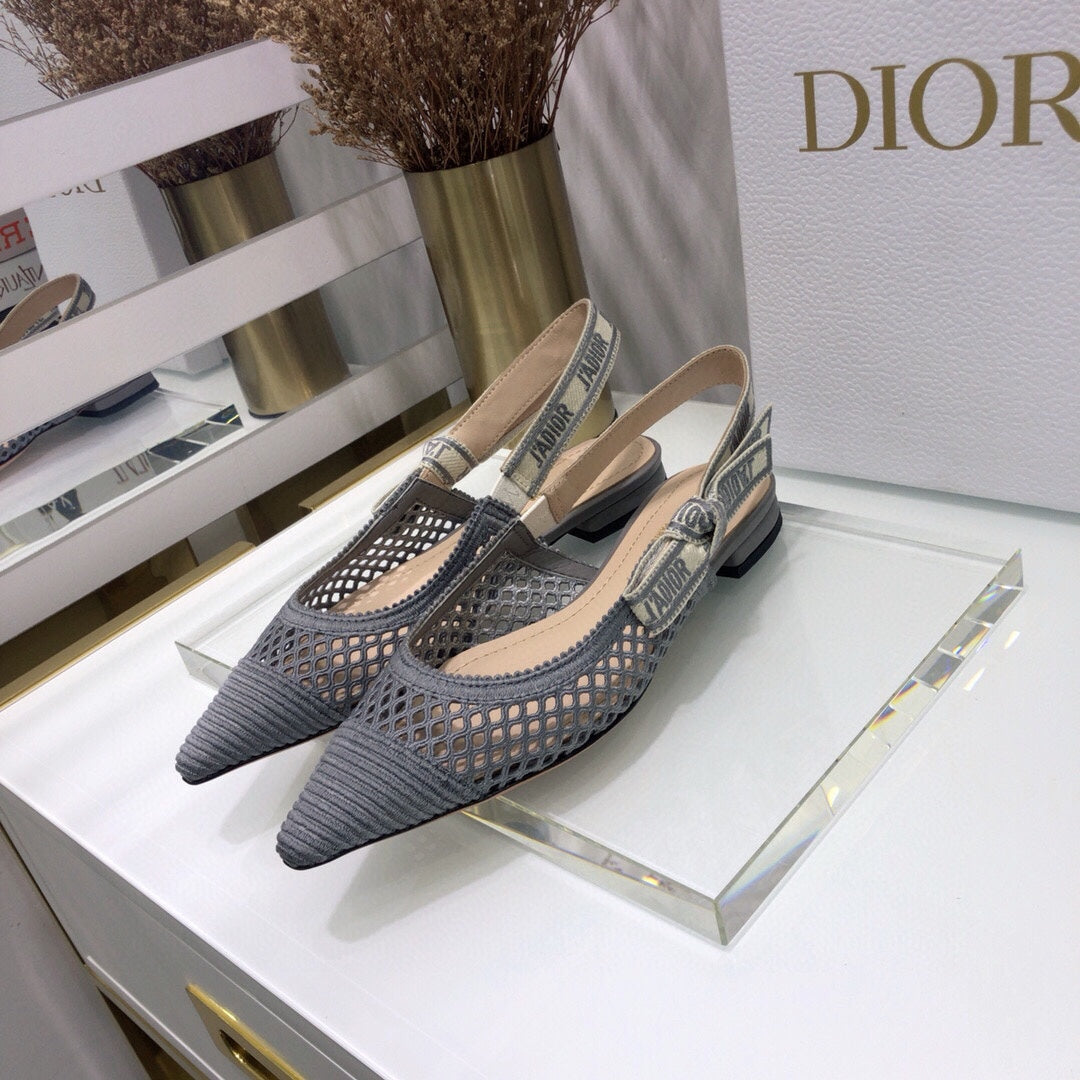 JAdior slingback flat transparent mesh grey embroidered cotton