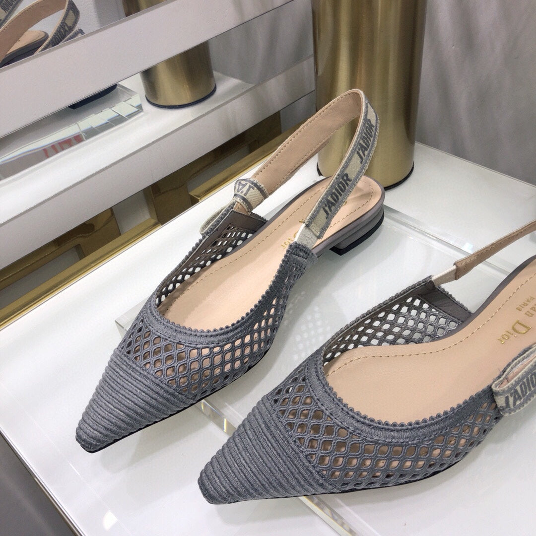 JAdior slingback flat transparent mesh grey embroidered cotton