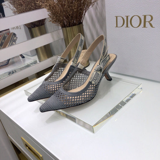 JAdior slingback pumps 65 transparent mesh grey embroidered cotton