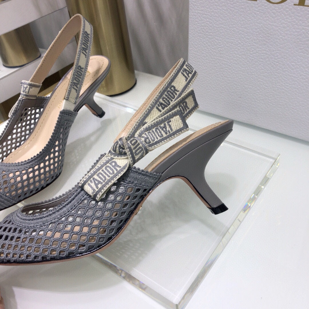 JAdior slingback pumps 65 transparent mesh grey embroidered cotton