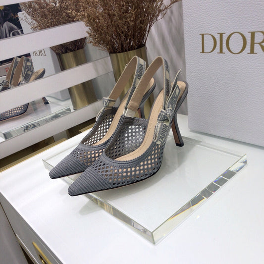 JAdior slingback pumps 95 transparent mesh grey embroidered cotton