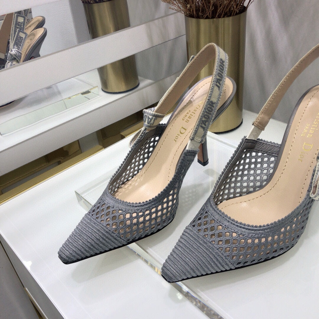 JAdior slingback pumps 95 transparent mesh grey embroidered cotton