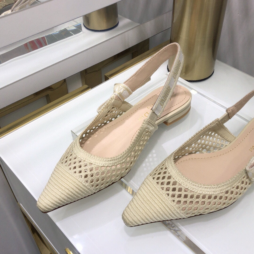 JAdior slingback flat transparent mesh beige embroidered cotton