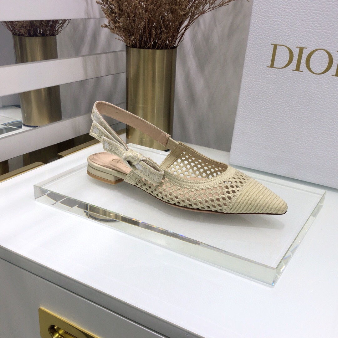 JAdior slingback flat transparent mesh beige embroidered cotton