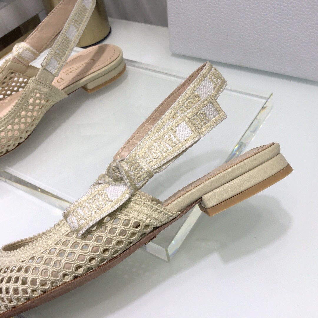 JAdior slingback flat transparent mesh beige embroidered cotton