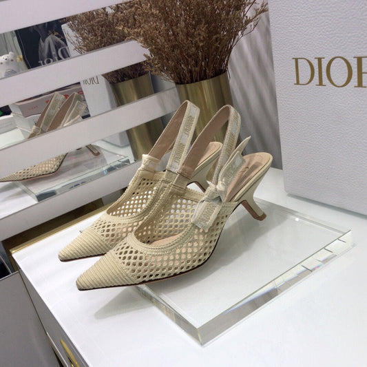 JAdior slingback pumps 65 transparent mesh beige embroidered cotton