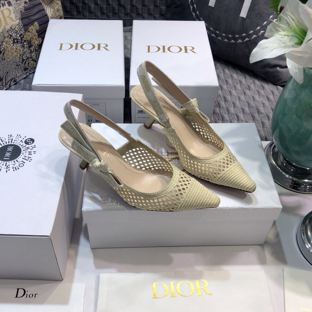 JAdior slingback pumps 65 transparent mesh beige embroidered cotton