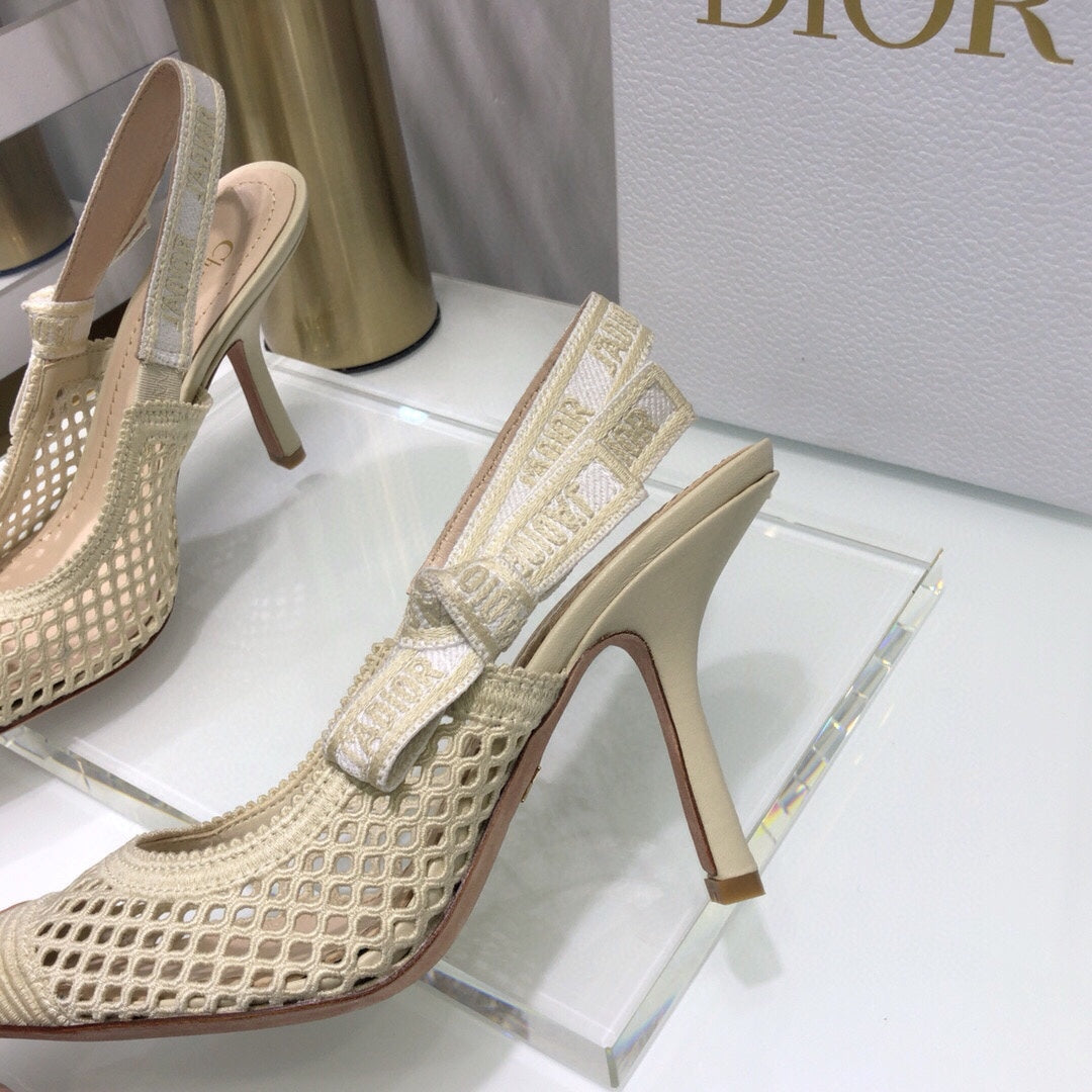 JAdior slingback pumps 95 transparent mesh beige embroidered cotton