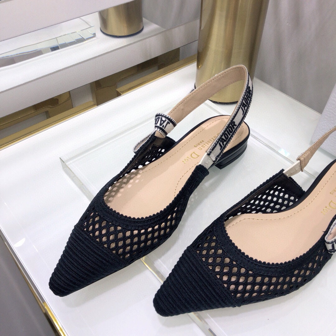 JAdior slingback flat transparent mesh black embroidered cotton