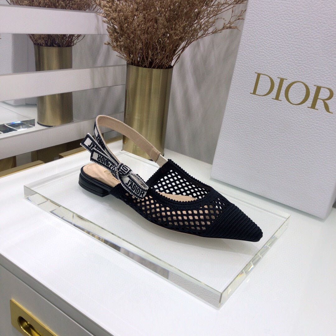 JAdior slingback flat transparent mesh black embroidered cotton