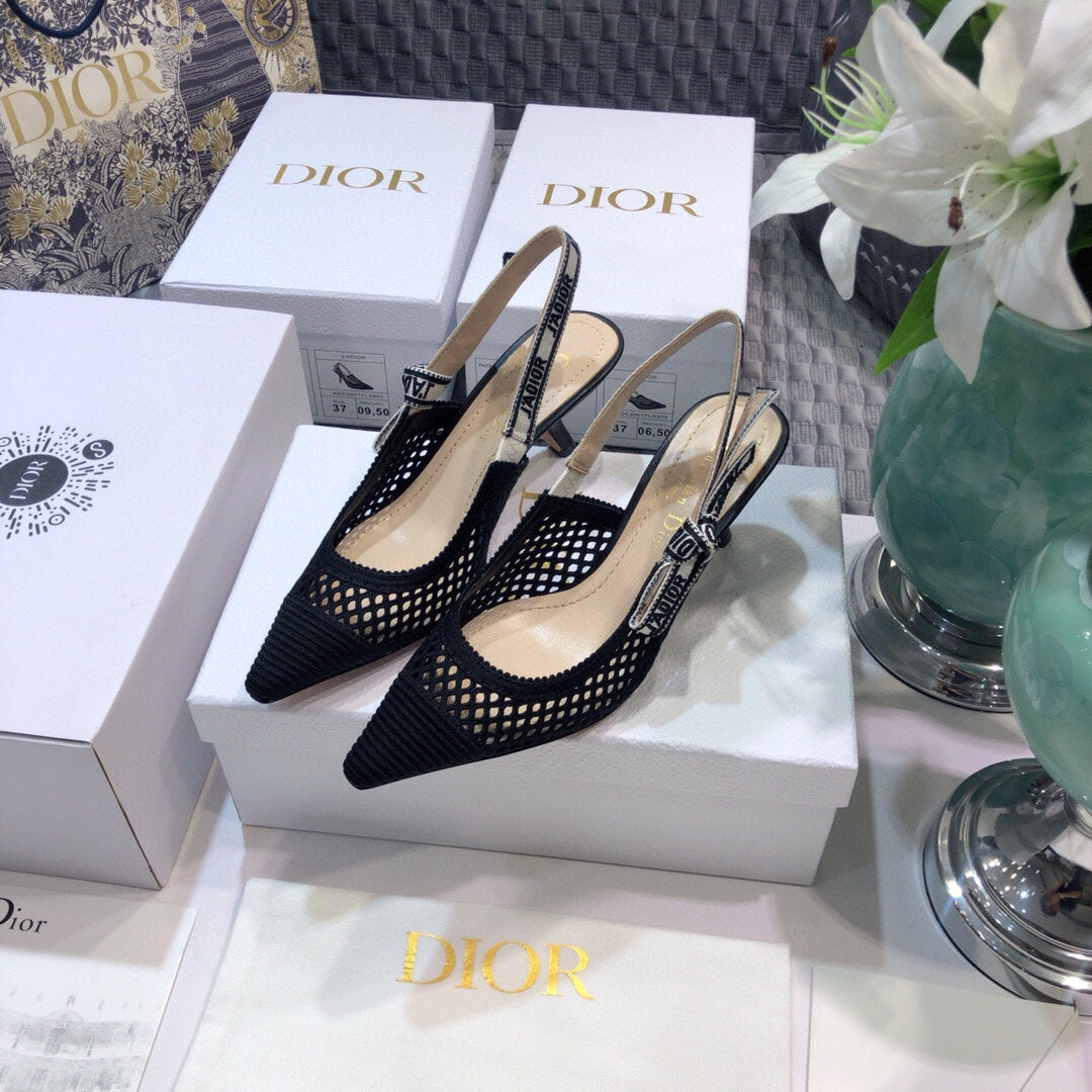 JAdior slingback pumps 65 transparent mesh black embroidered cotton