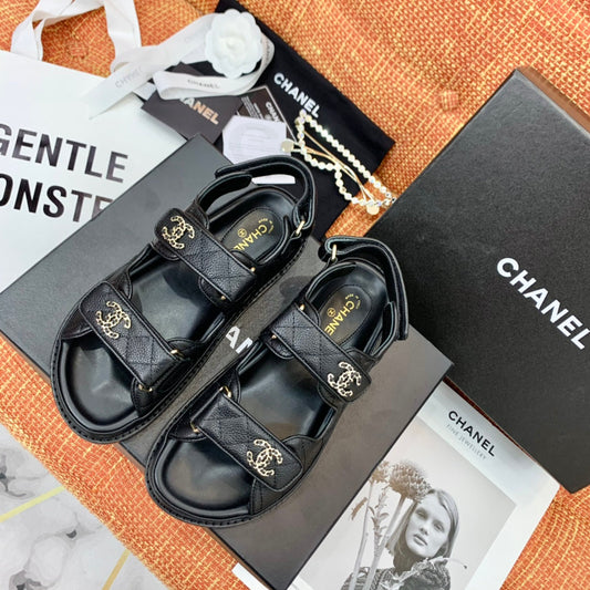 cc dad sandals black grained calfskin