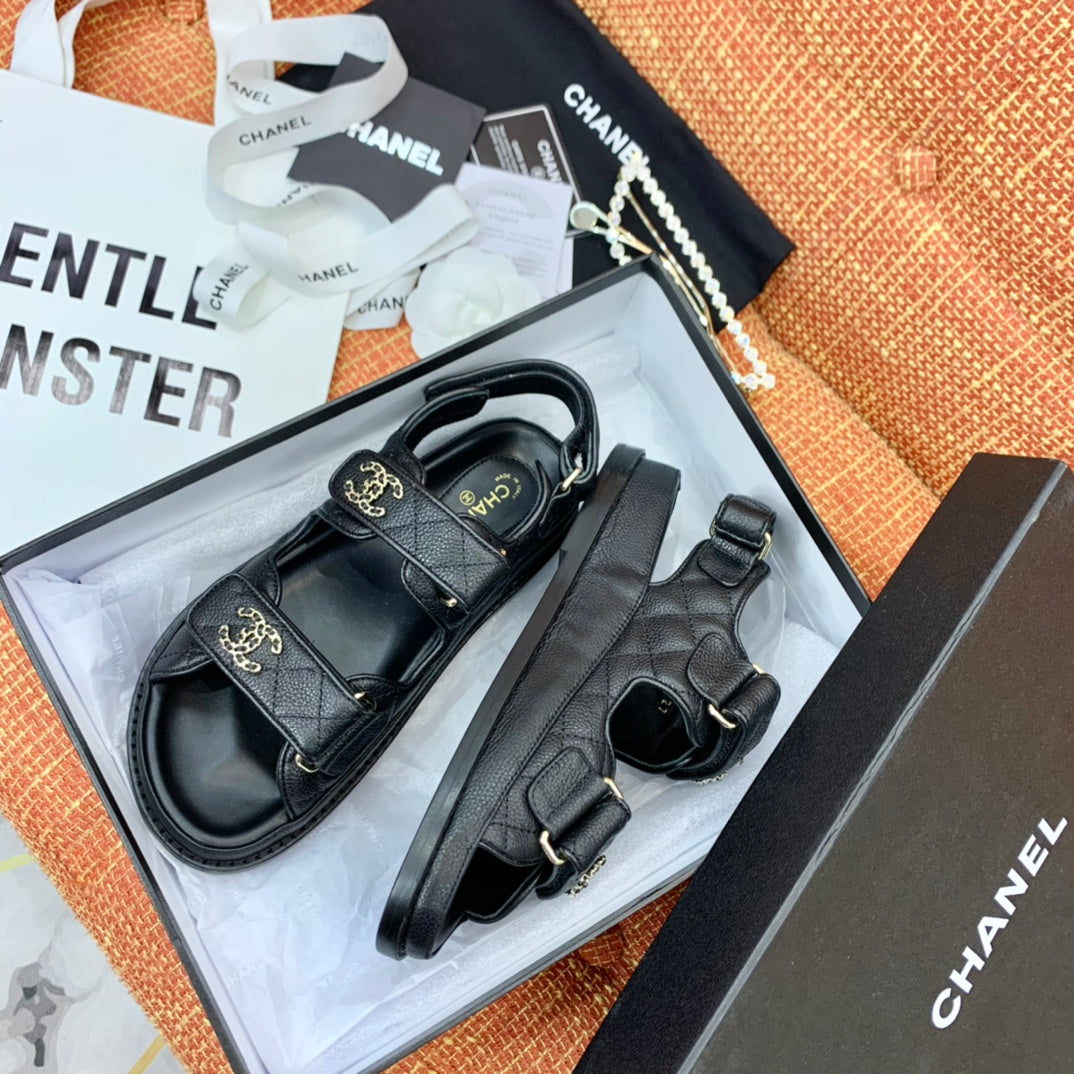 cc dad sandals black grained calfskin