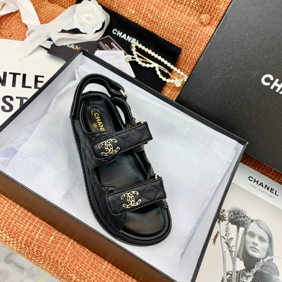 cc dad sandals black grained calfskin