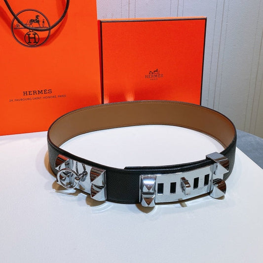 collier de chien belt 45mm black epsom silver buckle