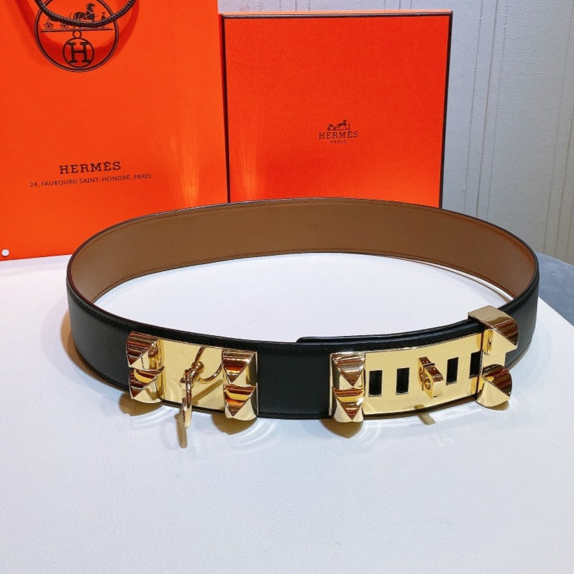 collier de chien belt 45mm black calfskin gold buckle