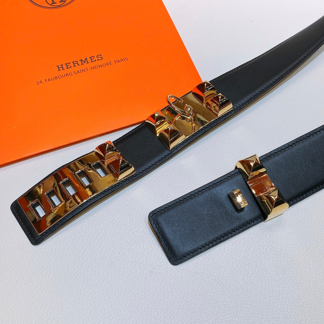 collier de chien belt 45mm black calfskin gold buckle