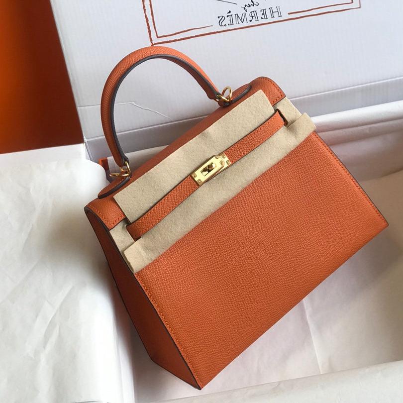 HM KELLY 32CM BAG IN ORANGE TOGO GOLD HARDWARE