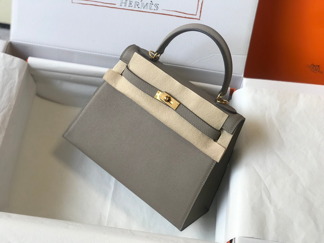 hm kelly 32cm dark grey epsom leather gold hardware