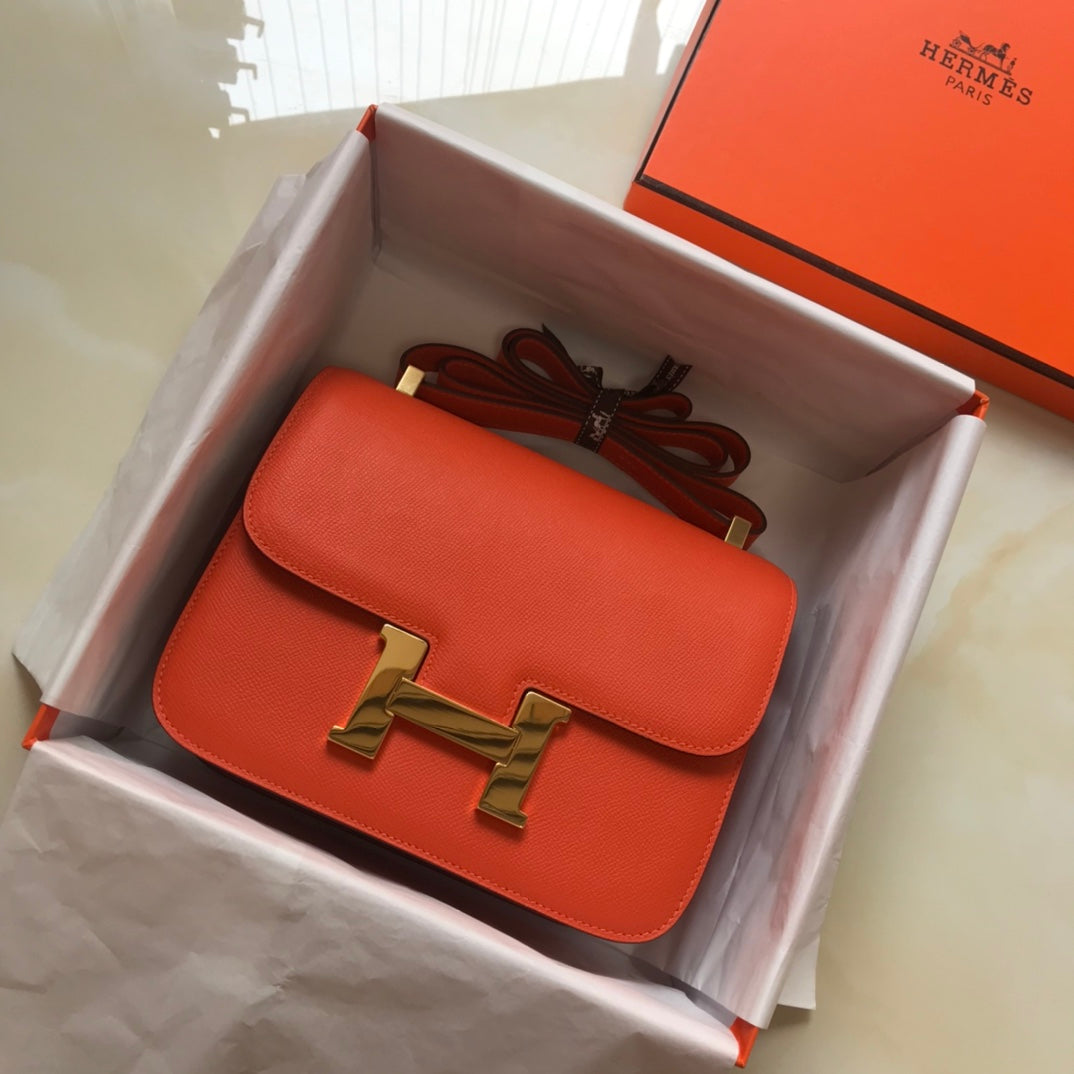 constance 24 orange red epsom leather gold hardware