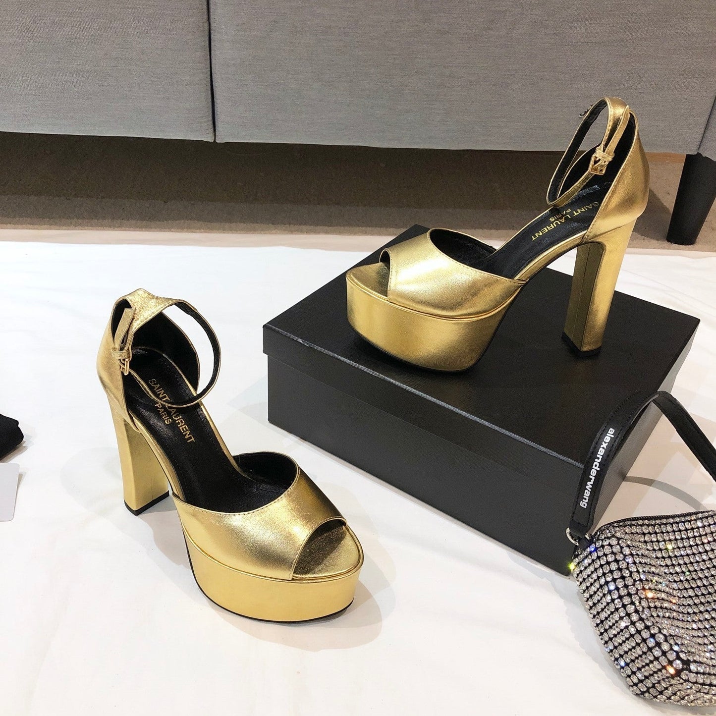 SL JODIE 135 PLATFORM SANDALS METALLIC GOLD CALFSKIN