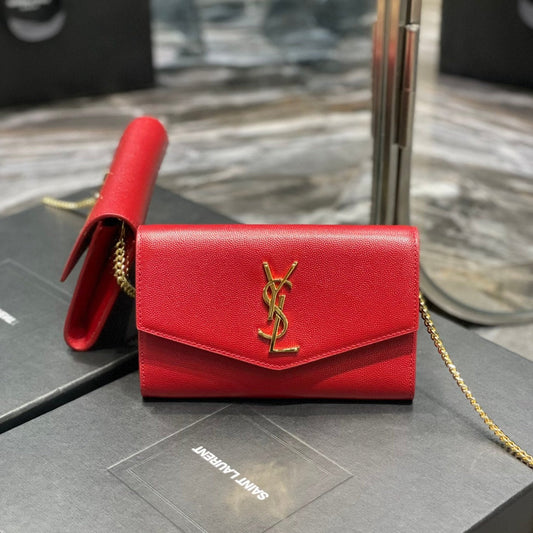 UPTOWN CHAIN WALLET 19 RED GRAINED CALFSKIN