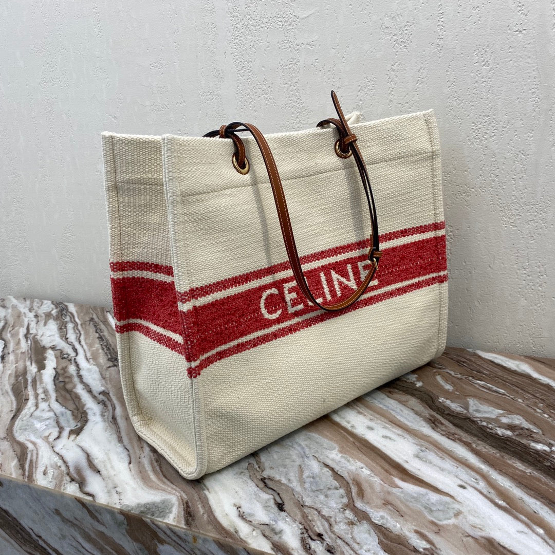 CANVAS TOTE 43 WHITE/RED DENIM