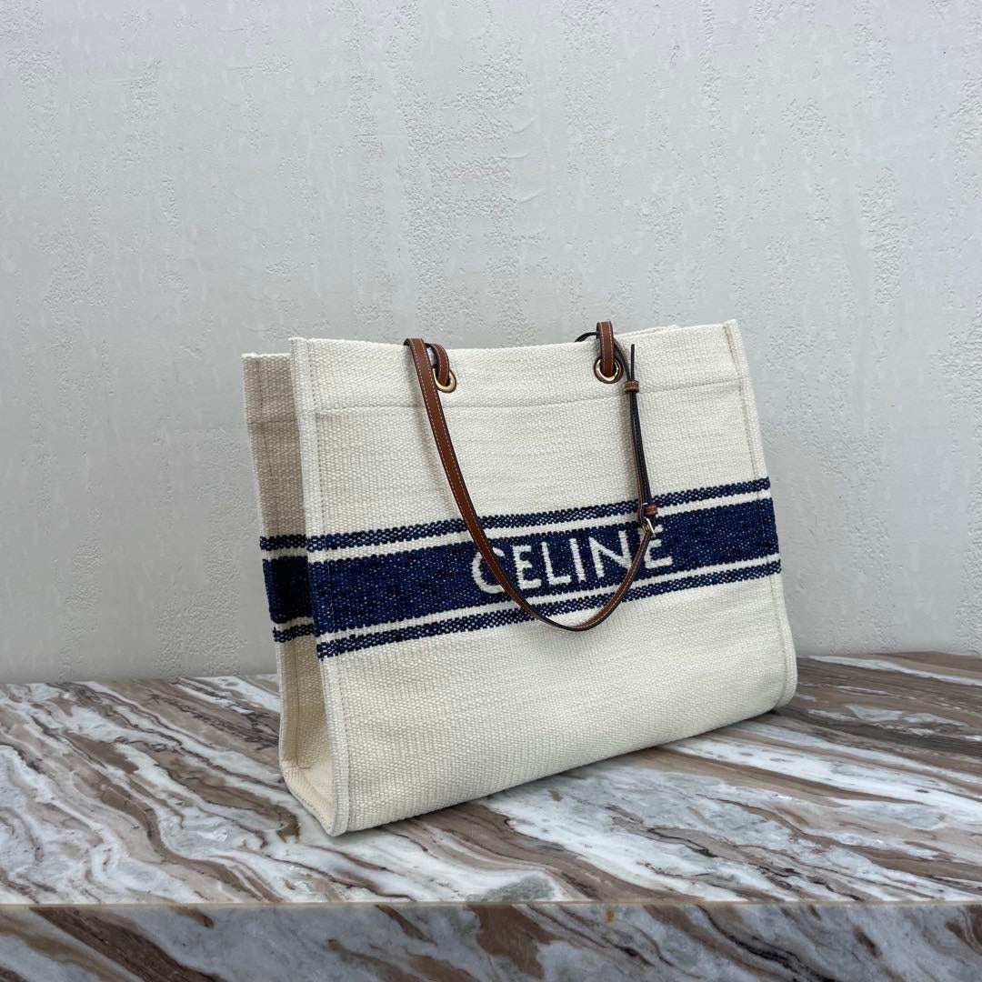 CANVAS TOTE 43 WHITE/NAVY BLUE DENIM