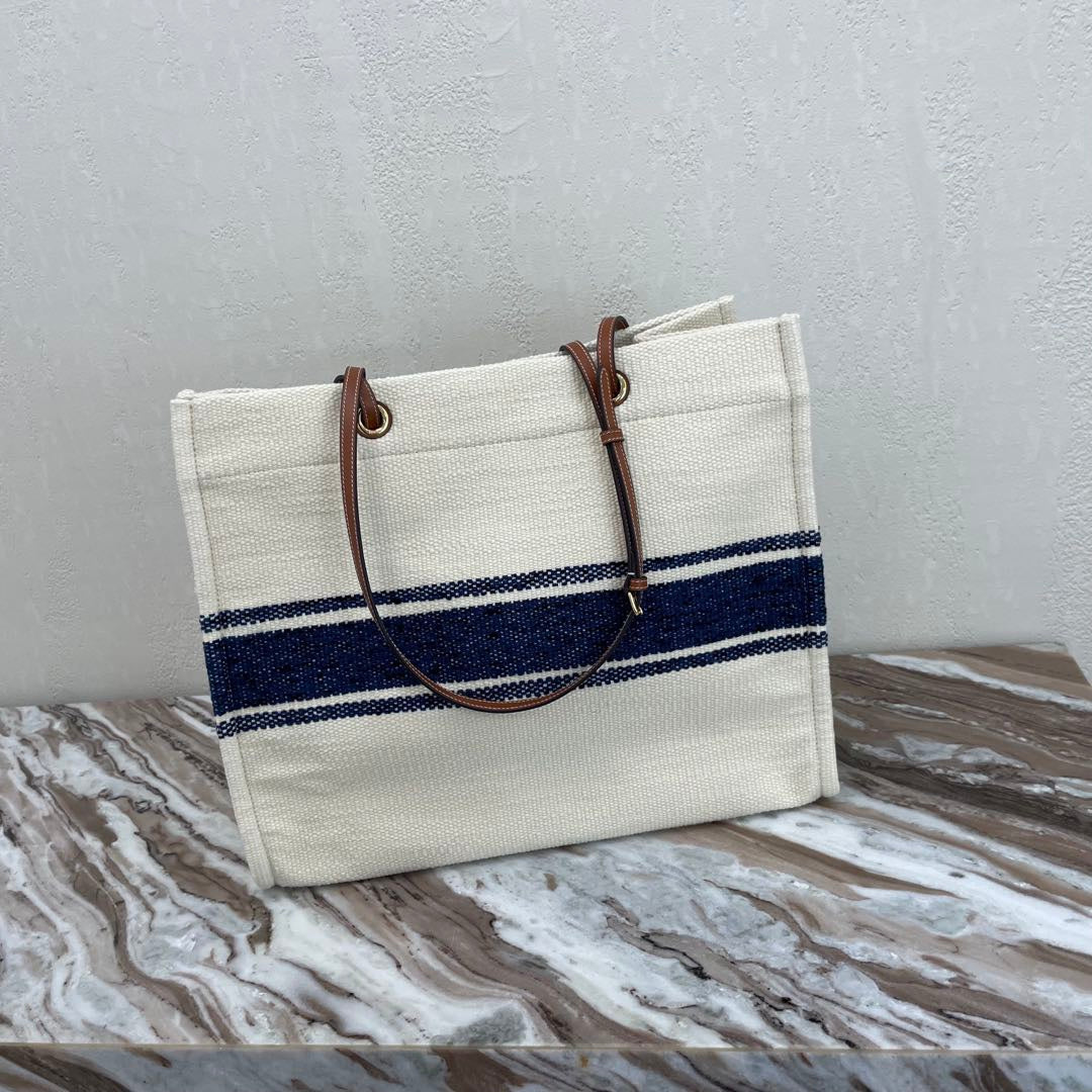 CANVAS TOTE 43 WHITE/NAVY BLUE DENIM