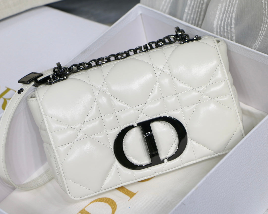 SMALL CARO BAG 20 WHITE CALFSKIN BLACK HARDWARE