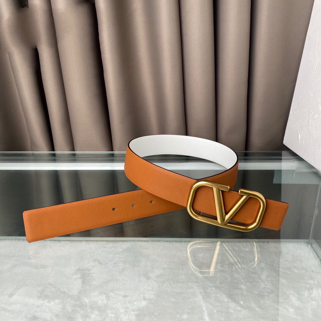 REVERSIBLE VLOGO SIGNATURE BELT IN GLOSSY TAN WHITE CALFSKIN GHW 40 MM