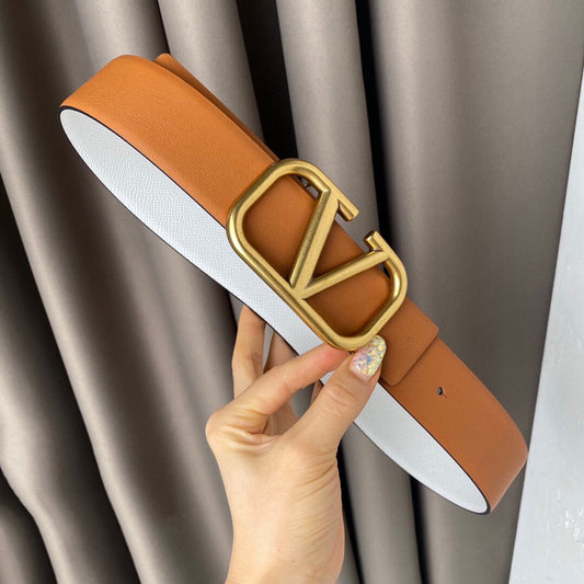 REVERSIBLE VLOGO SIGNATURE BELT IN GLOSSY TAN WHITE CALFSKIN GHW 40 MM